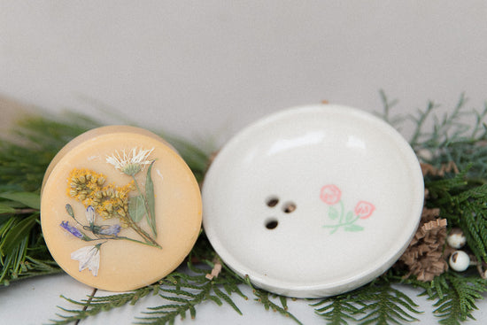 Wildflower Soap and Ceramic Soap Dish Gift Set