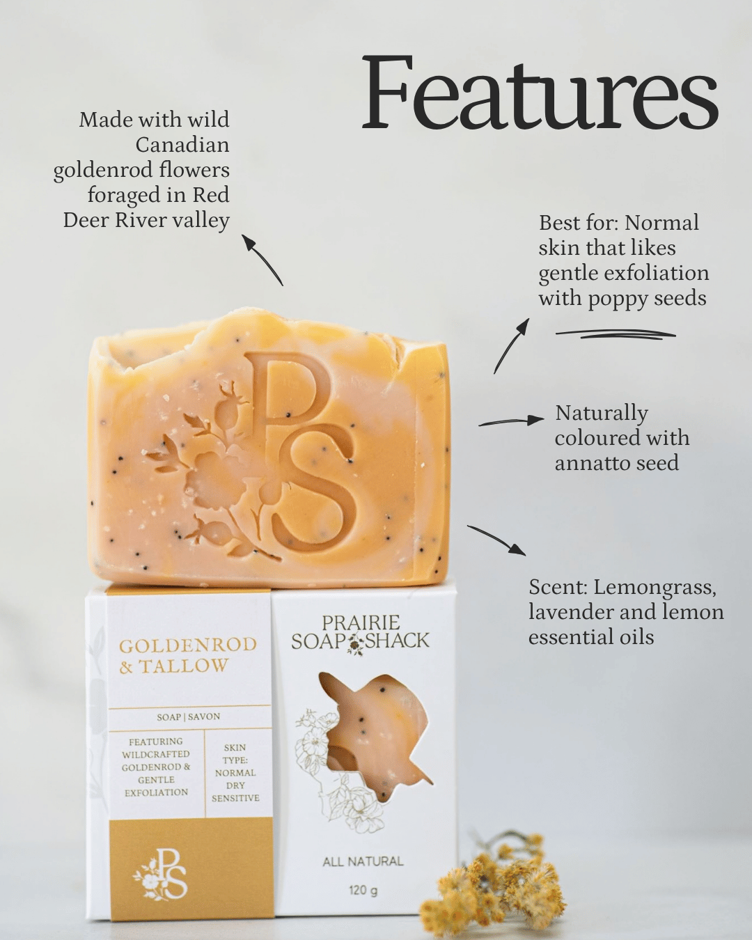 Goldenrod &amp; Tallow Soap with Lemongrass, Lemon and Lavender