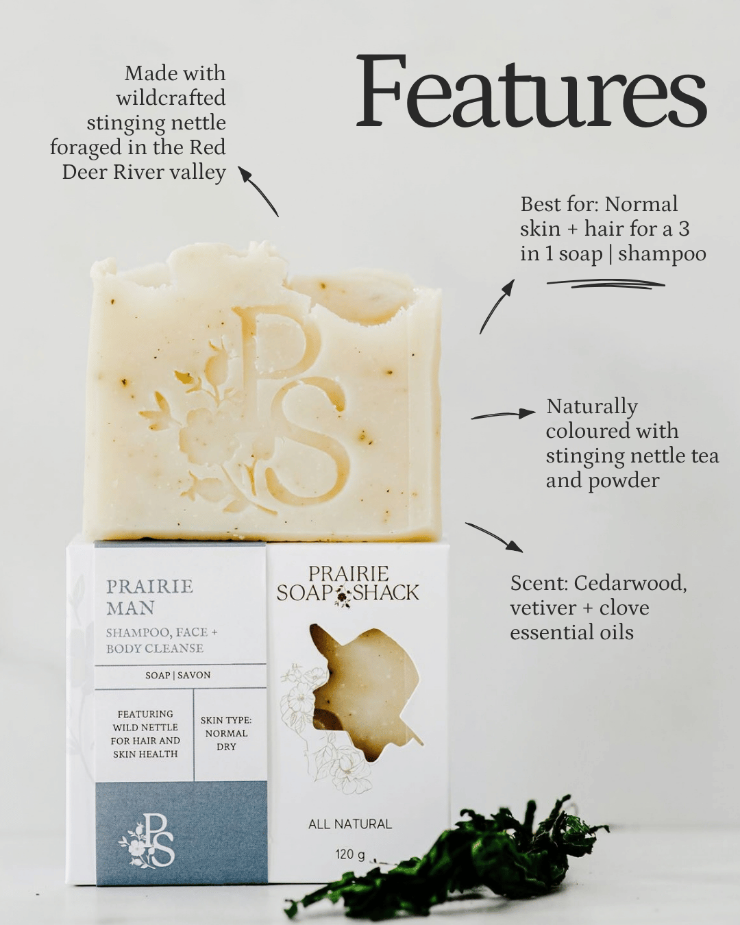 Prairie Man Bar – 3-in-1 Clean with Cedar &amp; Nettle