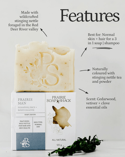 Prairie Man Bar – 3-in-1 Clean with Cedar &amp; Nettle