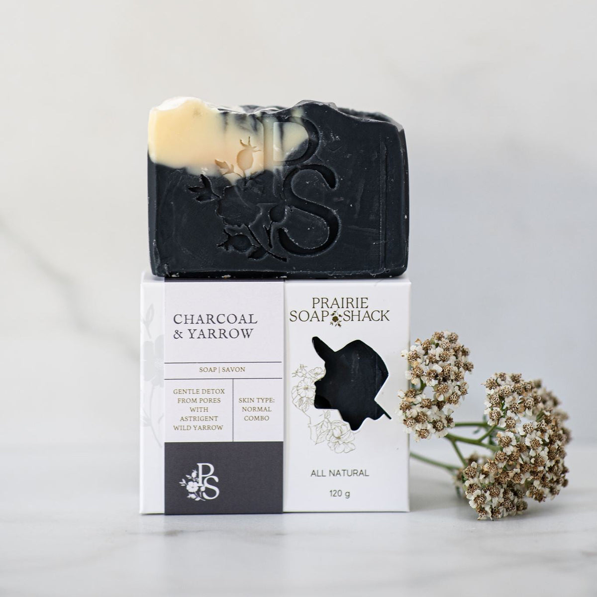 Charcoal &amp; Yarrow Soap with Lemongrass, Rosemary and Tea Tree